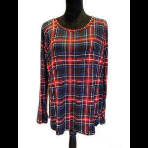 24/7 Top Plus Size XL Red Navy Plaid Blouse  +Stretch Super Soft  Extra Long